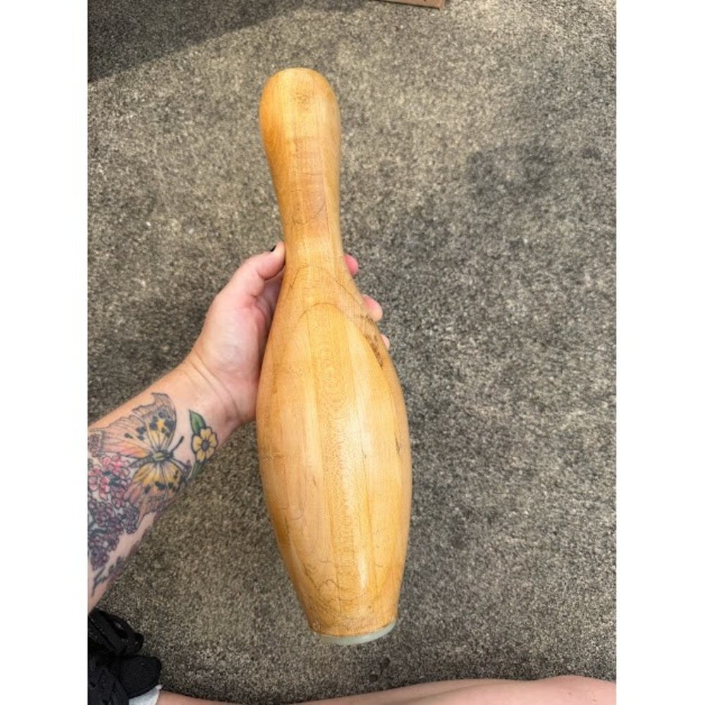 Vintage Rustic Unbranded Wooden Bowling Pin Large Tan Natural Wood Sport Decor